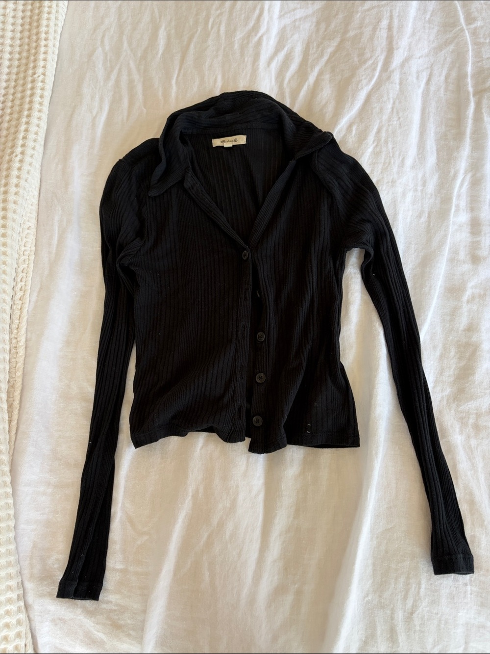Madewell Black Ribbed Button-Up Long Sleeve Top. Super soft.
